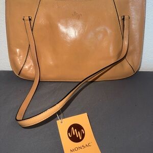 Monsac Light Brown Leather Shoulder Bag